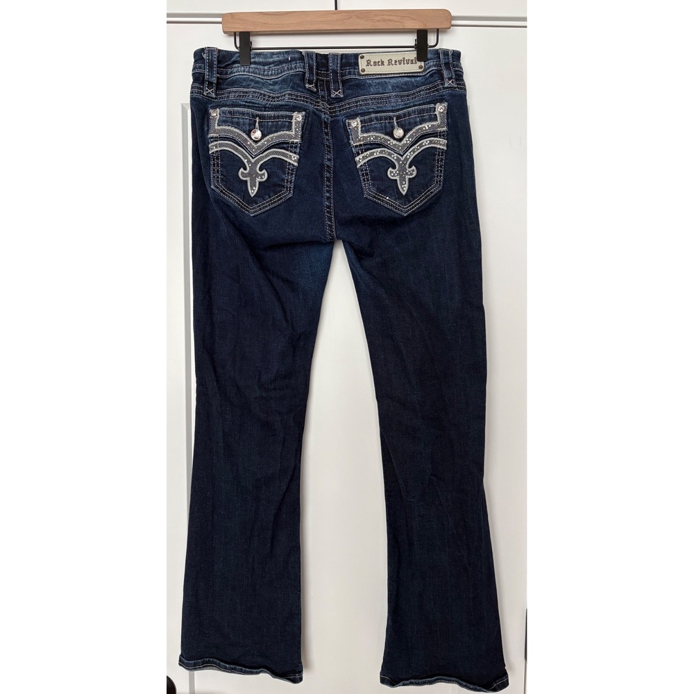 Rock Revival Western Y2K Iselin Easy Boot Jeans 31 Dark Wash Rhinestone - Picture 2 of 10